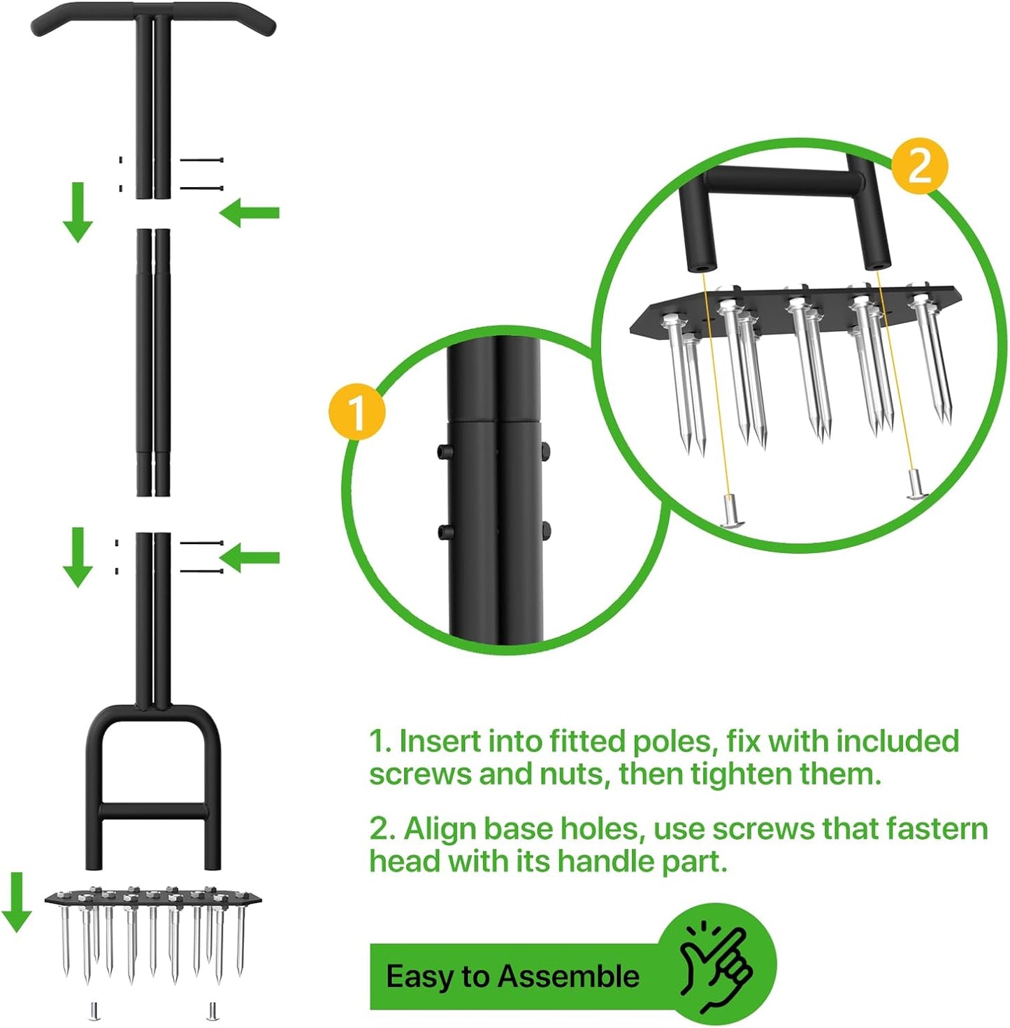 Lawn Aerator Spike Aeration Tool, Manual Air Aerator Tool for Lawn with Iron 18 Spikes, 38.8 Inch Hand Aerator for Grass, Yard, Heavy Duty Lawn Aerating Tool with Double-Pipe Handle, T-Grip, Black