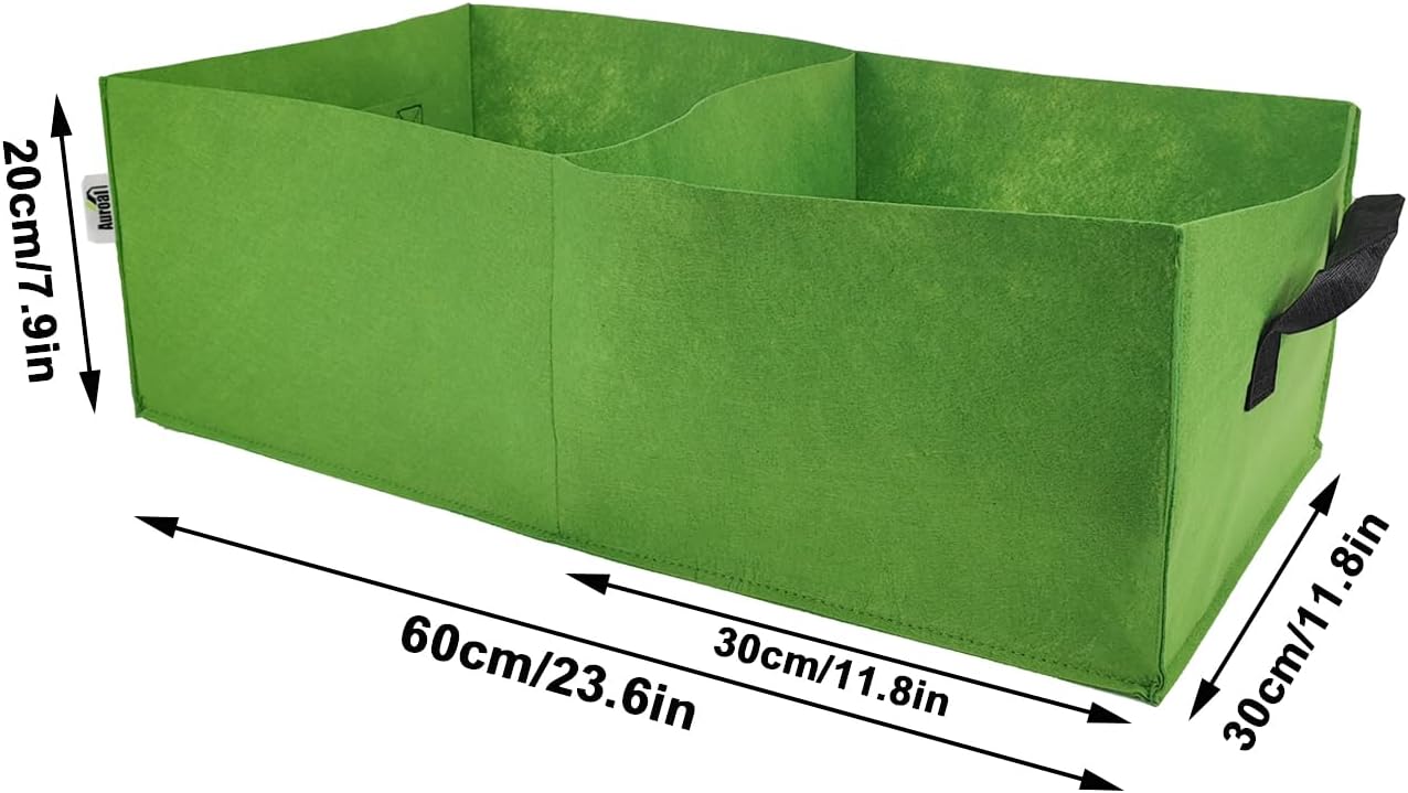 Plant Grow Bags, 5 Pack Fabric Raised Planting Bads, 2 Holes Rectangle Grow Bag, 10 Gallon Breathable Potato Tomato Planter Pots for Outdoor Vegetables Plant Flowers (Green(1mm))