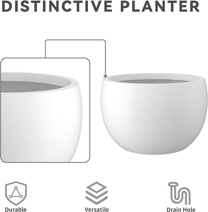 Kante 19.9" Dia Round Concrete Planter, Outdoor/Indoor Large Bowl Plant Pots with Drainage Hole and Rubber Plug for Garden Patio Balcony Home, Pure White