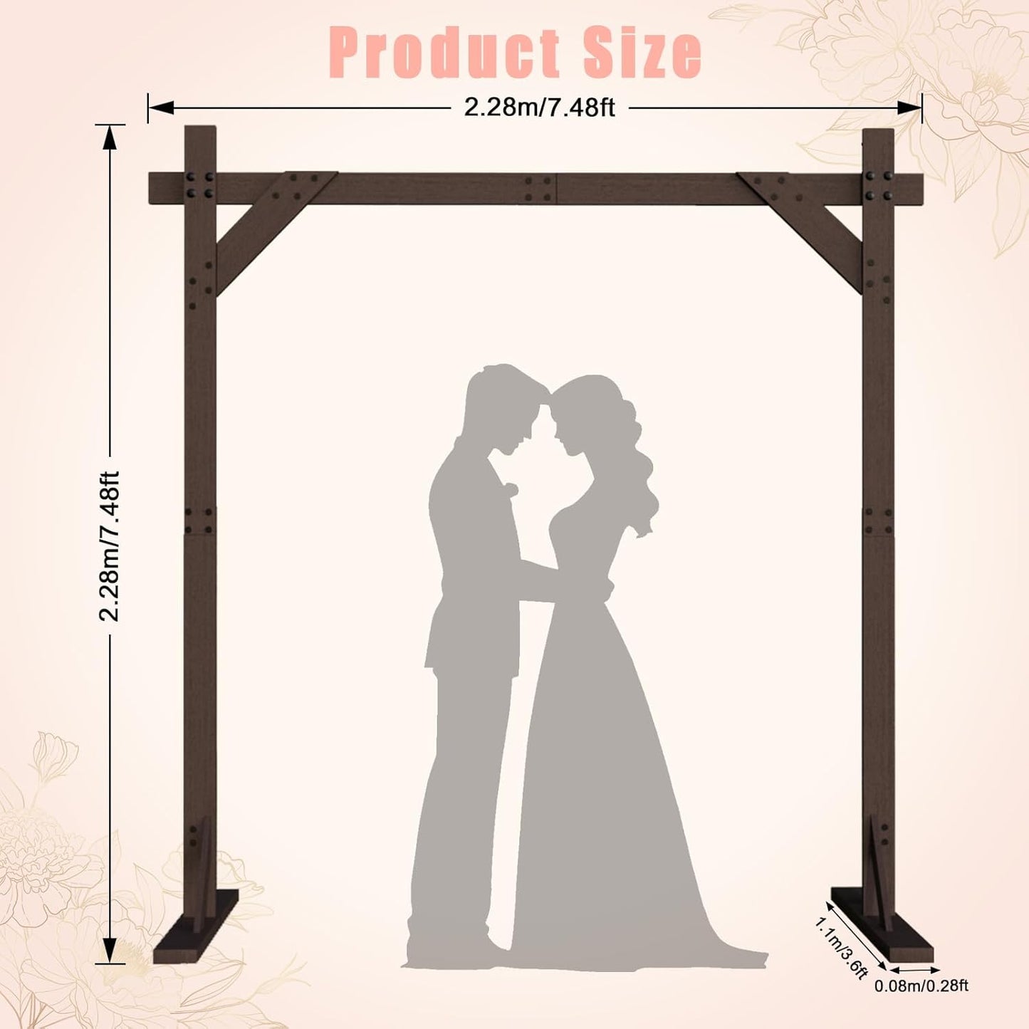 7.48 FT Square Wood Wedding Arches Wooden Arch for Ceremony Wooden Arbor for Wedding Backdrop Stand for Indoor Outdoor Wedding Party Garden Beach Forest Rustic Boho Decor