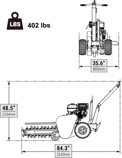 420cc 15HP E-Start Gas Powered Cable Ditching Trencher, 24'' Trench Depth, 27pcs Carbide Alloy High-Pressure Teeths, TCR1500 (Yellow)