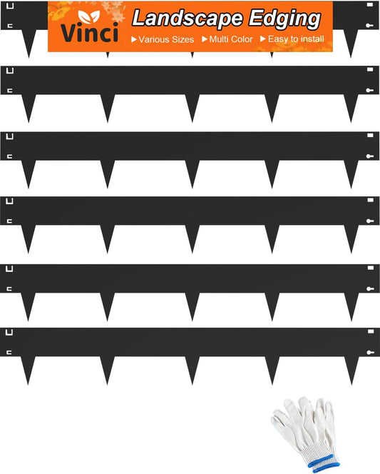 Vinci Landscape Edging Border, 40" L x 8" H 6Pack 20FT Total Black Galvanized Steel Garden Edging,Easy Installation,Sturdy Elegant Metal Lawn Broder for Flower Beds, Pathways, Paver Edges and Yard