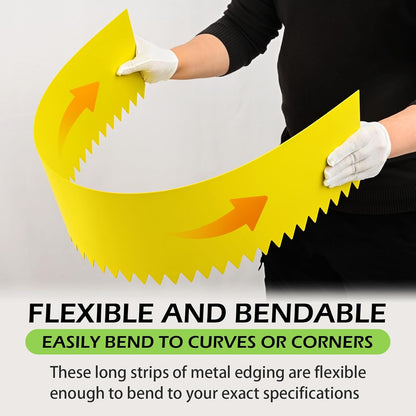 Landscape Edging Kit, Galvanized Steel Edging Landscape Lawn Edging Powder for Lawn Yard, Coated Bendable Metal Strips, No-Dig Hammer-in Edging Border w/Clips (8 INCH 6 PCS, Gold)