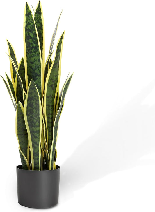 KOL 2ft Artificial Snake Plant, 32 Lifelike Faux PVC Leaves, Indoor Home Garden Decor, Fake