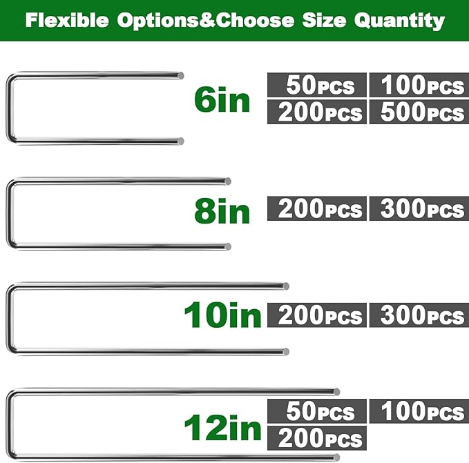 AMAGABELI GARDEN & HOME 200 Pack Galvanized Landscape Staples 8 Inch 11 Gauge Garden Staples Garden Stakes Plant Cover Stakes U-Shaped Landscape Stakes Landscape Pins for Weed Barrier Fabric
