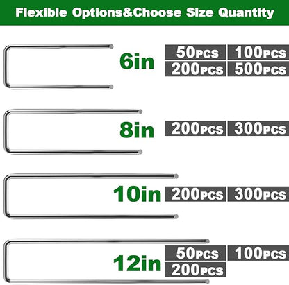 AMAGABELI GARDEN & HOME 200 Pack Galvanized Landscape Staples 8 Inch 11 Gauge Garden Staples Garden Stakes Plant Cover Stakes U-Shaped Landscape Stakes Landscape Pins for Weed Barrier Fabric