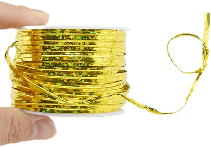 HAHIYO 100Yards/300Feet/91M Holographic Gold Metal Twist Ties Bread Candy Coffee Bag Ties Plant Garden Twist Ties for Cellophane Treat Bags Gift Wraping Bags Plastic Bags Party Cake Present Art Crafts