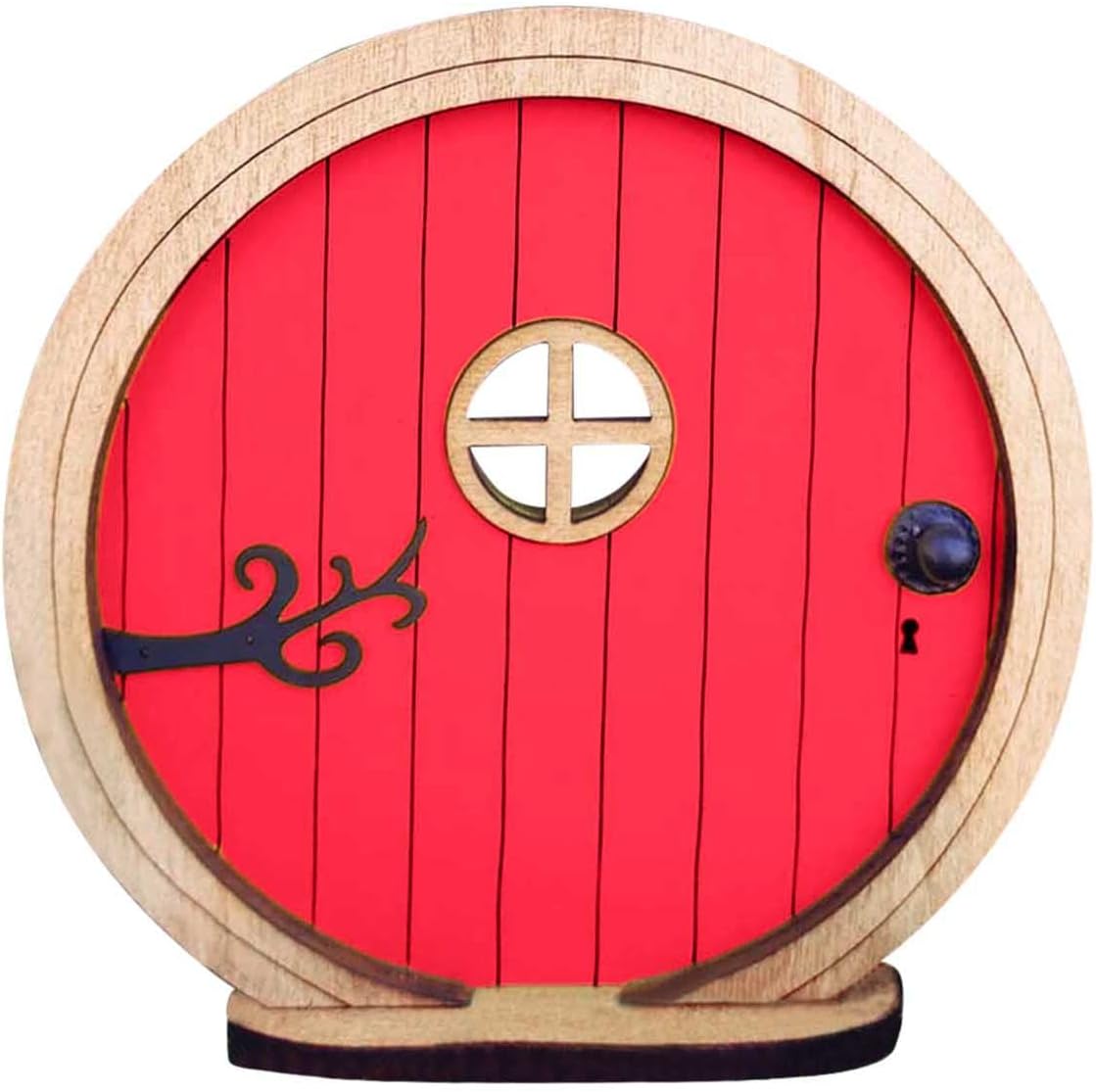 1Pc Red Fairy Garden Door for Tree, Fairy Doors for Trees Outdoor and Tree Trunk, Mini Fairys Gardens Sculpture Lawn Ornament Decor, Fairytales Door Decoration，Garden Miniatures