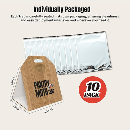 POPTRAP 10 Pack Pantry Moth Traps, Non-Toxic Glue Moth Trap for Food and Cupboard, Traps with Natrual Pheromones, Wood Grain Appearance for Pantry Moths