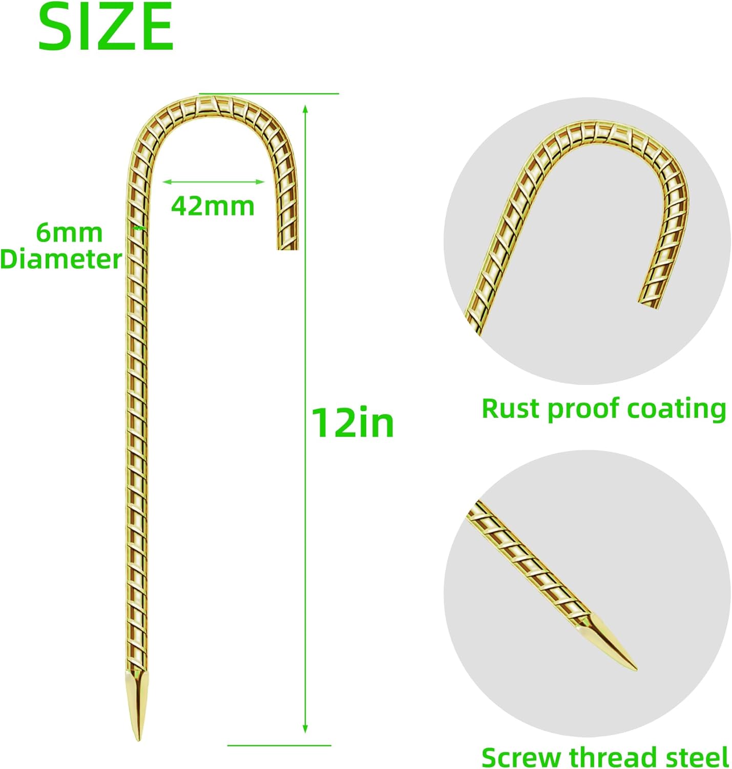 40 Pack 12 Inch Rebar Stakes Anti-Rust Galvanized Steel J Shape Hook Strong Ground Anchors for Tents, Position Kits, Fences, Trampolines Landscape Fabric for Farm Garden