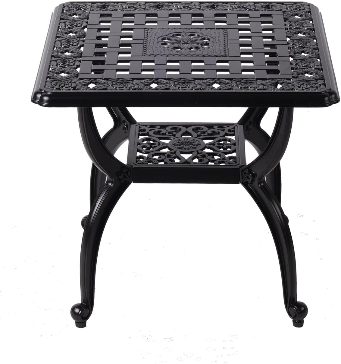 21" Cast Aluminum Outdoor Side Table,Small Patio Table,Outdoor Coffee Tables for Patio,Garden,Balcony, for All Weather (Black, Square)