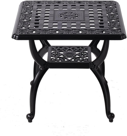 21" Cast Aluminum Outdoor Side Table,Small Patio Table,Outdoor Coffee Tables for Patio,Garden,Balcony, for All Weather (Black, Square)