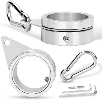 1.5" Flag Pole Rings, 2 Pcs Aluminum Alloy Spinning Flag Pole Ring Clips Swivels, 360° Rotating Anti Wrap Flagpole Ring Hardware with Stainless Steel Carabiners for 1.26-1.5" Diameter