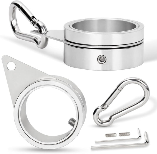 1.5" Flag Pole Rings, 2 Pcs Aluminum Alloy Spinning Flag Pole Ring Clips Swivels, 360° Rotating Anti Wrap Flagpole Ring Hardware with Stainless Steel Carabiners for 1.26-1.5" Diameter