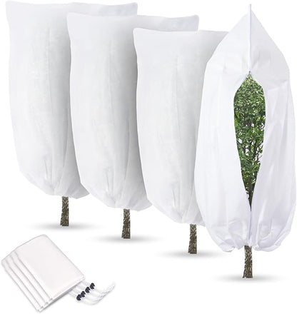 4 Pack Winter Plant Covers Freeze Protection, Frost Covers with Zipper Drawstring, Warm Plant Protection Cover Bags, Outdoor Winter Frost Cold Weather Shrubs Trees Jacket Covers (31.5" x 47.3",White)