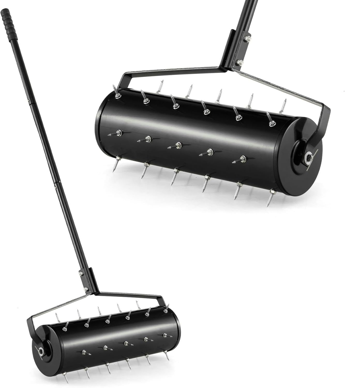 S AFSTAR 21" Manual Lawn Aerator, Heavy Duty Rolling Aerator Lawn Tool Filled Sand Stone with 51" Detachable Handle & Tine Spikes for Soil Loosening, Push Grass Aeration for Garden Yard, Black
