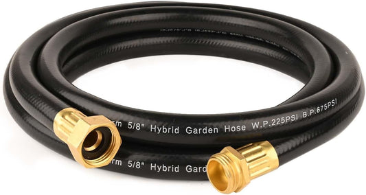 Hybrid Garden Hose 15FT - 5/8" Durable and Sturdy Flexible Rubber Hose with Brass Fittings - UV Resistant and Leak Proof with High Functionality for Small Gardens and Patio Cleaning