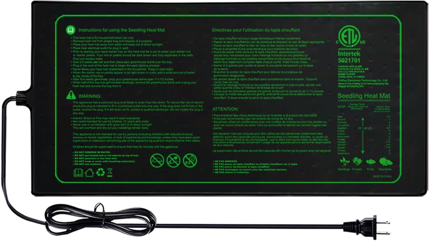 Seedling Heat Mat with ETL Listed,Warm Hydroponic Heating Pad for Indoor Seed Starting,Brewing and Greenhouses,Durable Waterproof Germination Station Heat Mat (1 Pack-20"x10"-Heat Mat)
