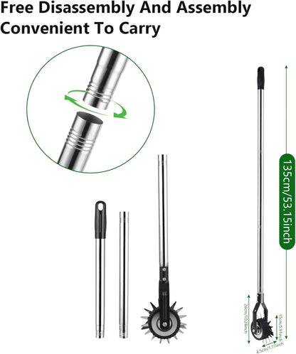 Edger Lawn Tool, 53.2 inch Manual Lawn Edger with 3 Sections Stainless Steel Handle, Rotary Grass Edger Tool with Wheel, Garden Edger for Landscaping Sidewalk Yard