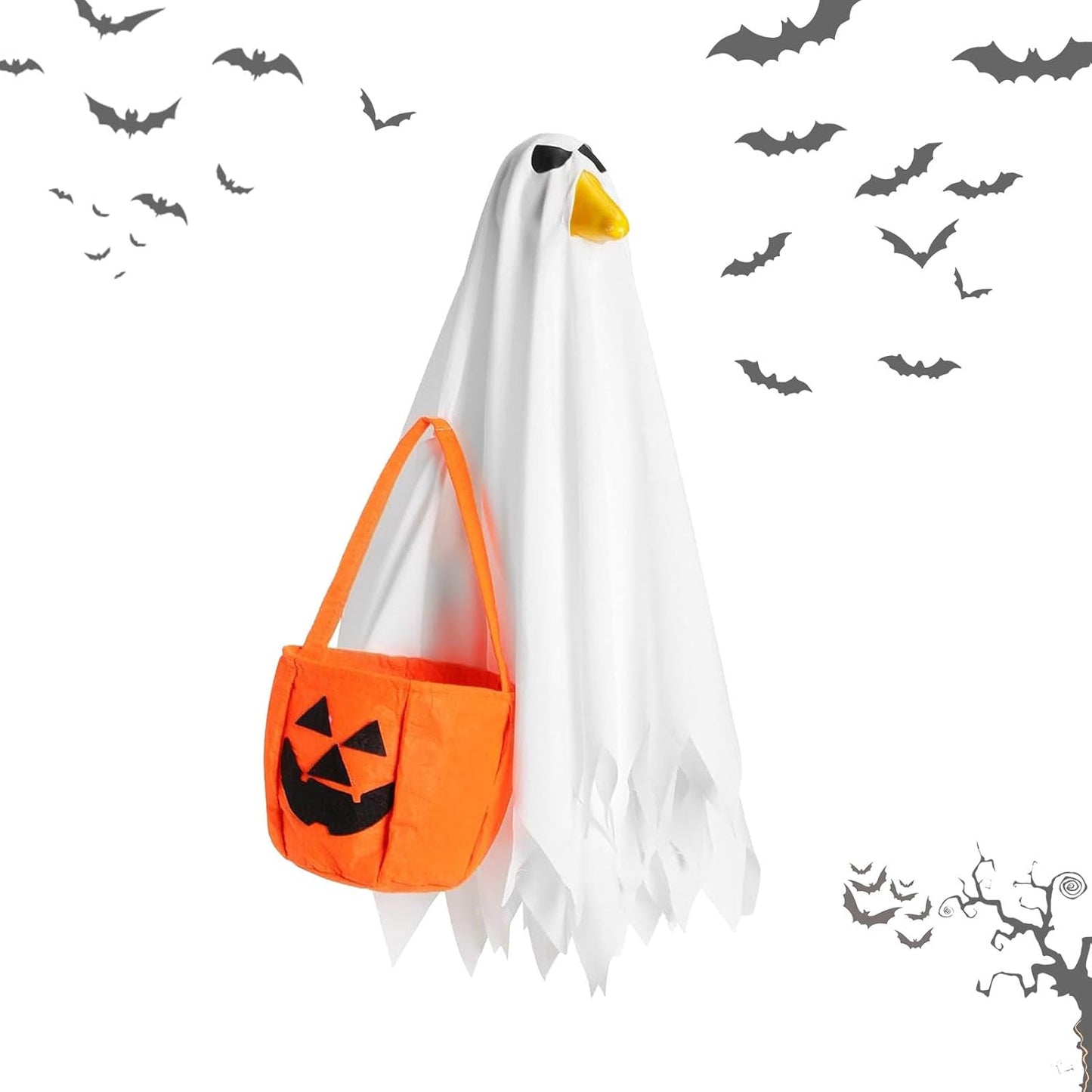 Halloween Porch Goose Outfit for 23'' Plastic Statue Lawn Porch Goose Clothes Halloween Goose Outfit Ghost for Indoor Outdoor Patio Yard Lawn Art Decor