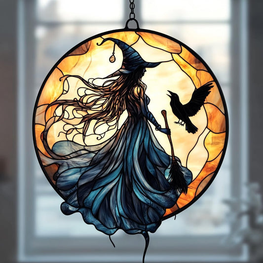 Witch Faux Mosaic Acrylic Suncatcher Stained Glass Effect Window Car Hanging Christmas Ornament