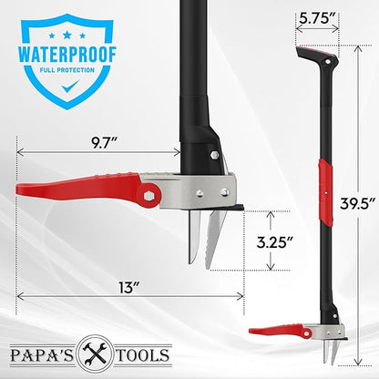 Papa's Tools Weeder - Stand Up Weed Puller Tool Made with Long Wooden Handle - Real Bamboo & 4-Claw Steel Head - Easily Remove Weeds Effortlessly Without The Need to Tug, Bend, Or Flex, (Metal)