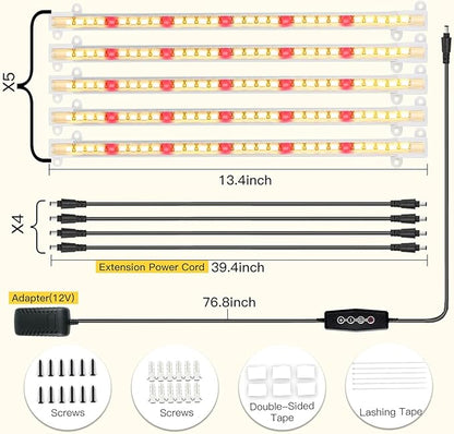 Grow Light Strips, LED 150-Bulb 3500K Dimmable Full Spectrum Plant Growing Lamp Bars for Indoor Plants Hydroponic Veg Succulent Seedling, Daisy-Chain Design