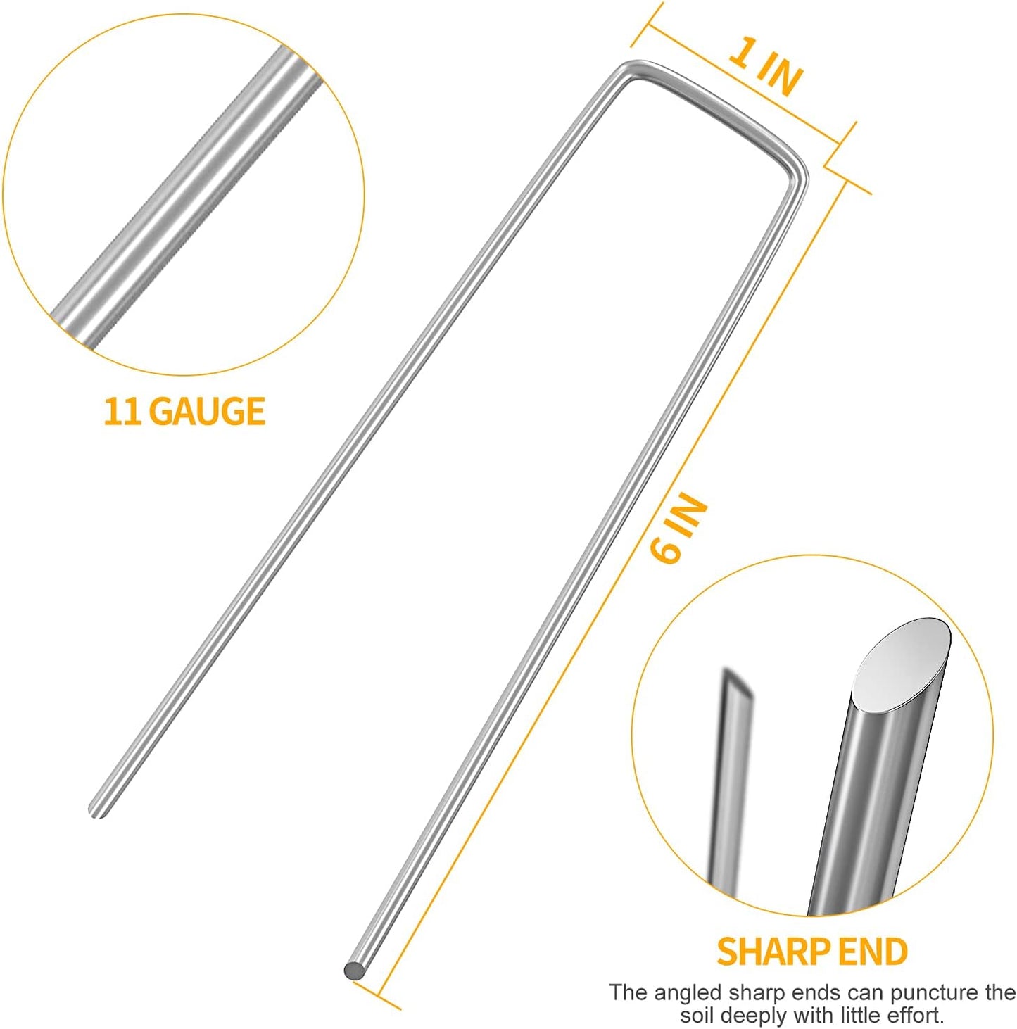 WAENLIR 6 inch 50 Pack Landscape Staples Galvanized Garden Stakes, Metal Landscape Fabric pins Plant Cover Stakes Yard Stakes Tent stakesfor Securing Weed Fabric Barrier, Artificial Turf