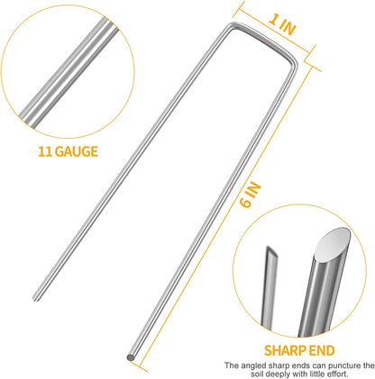 WAENLIR 6 inch 20 Pack Landscape Staples Galvanized Garden Stakes, Heavy Duty Ground Stakes Sod Pins for Securing Weed Fabric Barrier,Plant Cover, Artificial Turf,Dog Fence