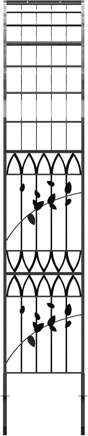 Jardineer Leaf-Patterned Garden Arch Trellis, 70.9W x 104.3H x 20.5D inch, Metal Garden Arbor with Decorative Leaf Design, Rustproof with Extended Thick Ground Stakes (Black)