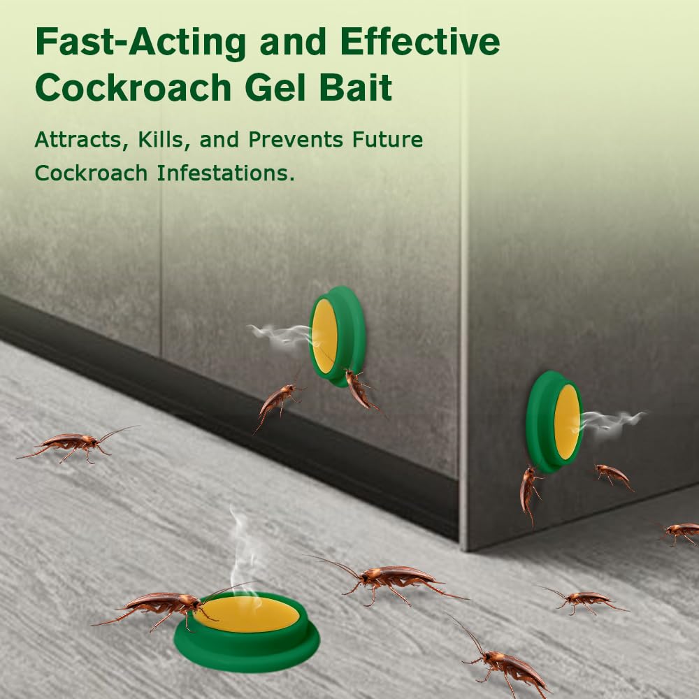 16 Pack Cockroach Gel Bait, Highly Effective Roach Killer Indoor Infestation Solution, Fast Acting Cockroach Killer Indoor Home Kitchen Use, Easy to Apply & No Mess Roach Bait, Long-Lasting