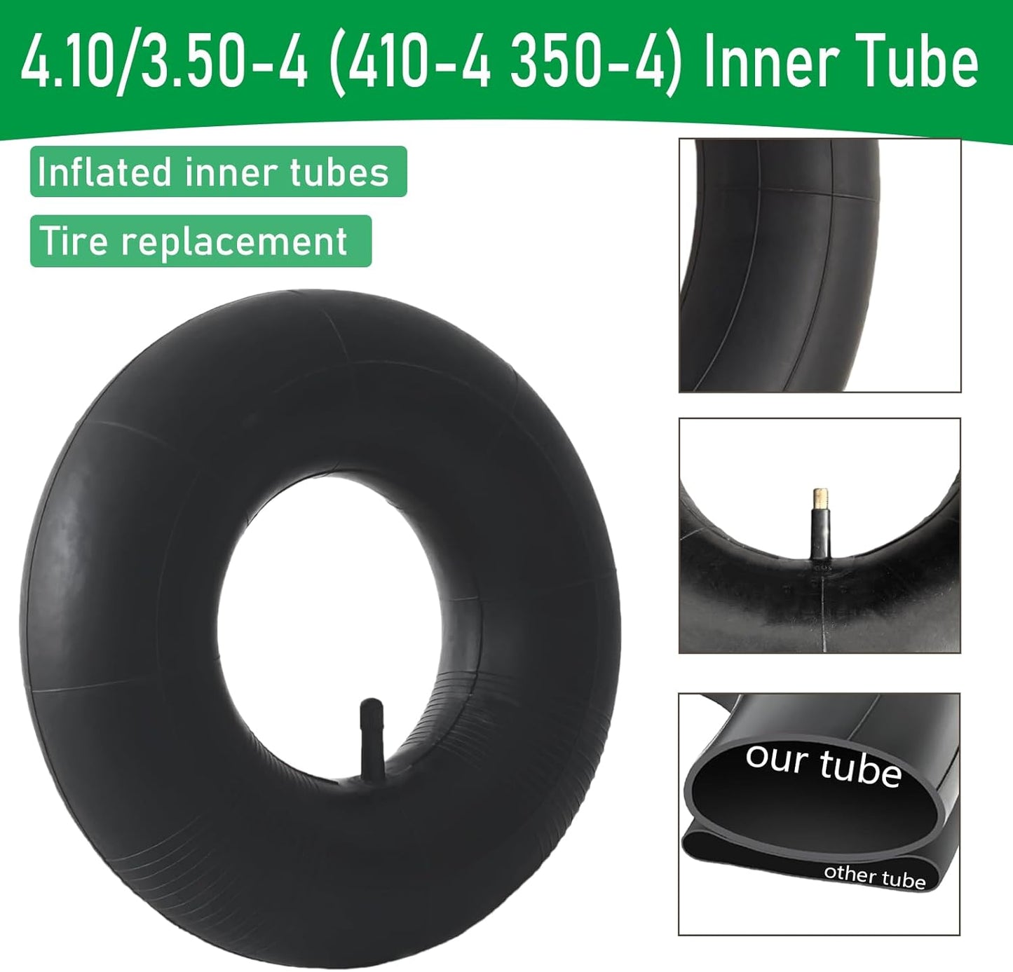 2-Pcs 4.10/3.50-4 Inner Tube 4.10-4 3.50-4 Heavy Duty Replacement Tube Straight Valve Stem for Wheelbarrows/Mowers/Hand Trucks and More