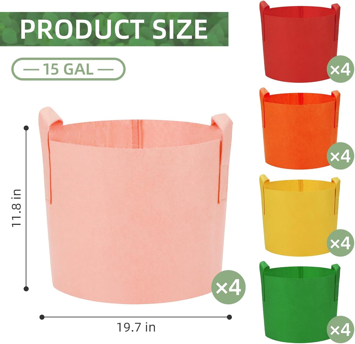 20 Pack 15 Gallon Grow Bags, Colorful Potato Plant Grow Bags with Handles, Nonwoven Garden Fabric Pots for Vegetable Fruit Flowers Herbs Tomato Potato Growing (15 Gal)