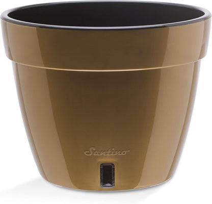 Santino ASTI 7.9 Inch Self Watering Planters Gold/Black (Set of 3) for Indoor Plants - Premium Quality Modern Plastic Pot w/Water Level Indicator for All House Plants, African Violets and Dahlias