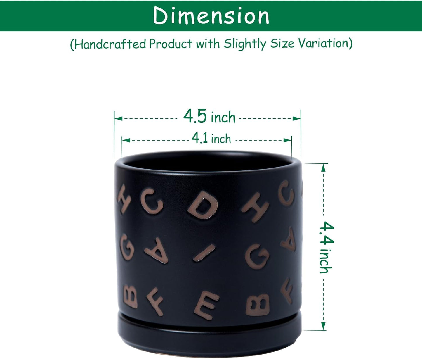 D'vine Dev Set of 2 Ceramic Planter Pots with Drainage Hole and Saucer, 4.5 Inch Plant Pots for Plants Indoor Houseplants, Black, 99-Z-G-2-V
