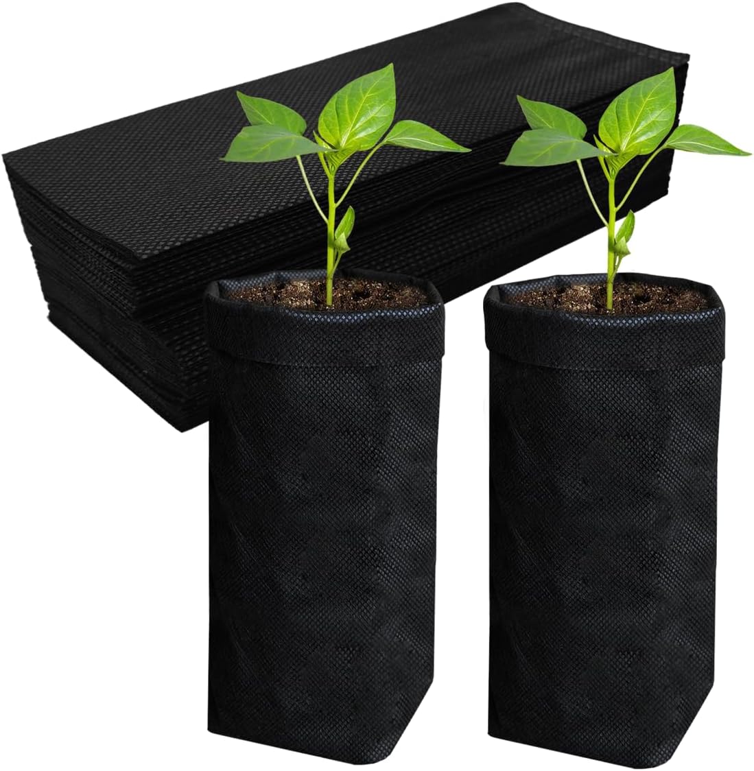 Belit 50 Pcs 13.5" H Deep Nursery Grow Bags, Non-Woven Plants Pots Container for Starting Deep Rooted Plants Vegetable, Flower, Seedling Tree, Black