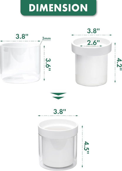Phoenix Vine 4 Inch Self Watering Planter, White Terracotta Clay Pot with Glass Reservoir for Indoor Plants, Herbs, Flowers, Set of 3, 52-B-E-3