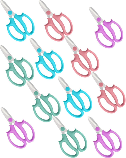 Flower Scissors - 12 Pcs Stainless Steel Flower Shears, Garden Plant Floral Shears for Fresh Flowers Stems (Blue, Green, Pink, Violet)