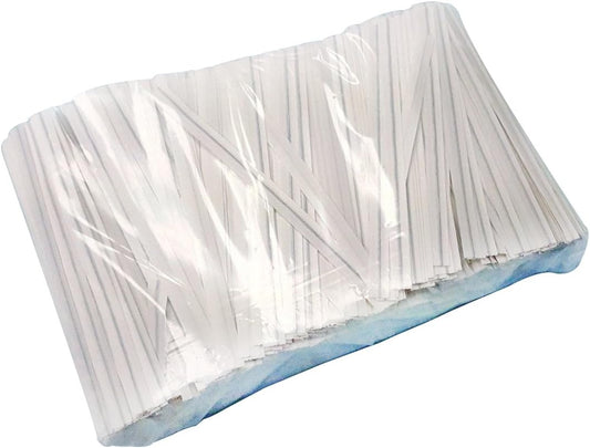 4" Length Twist Ties, 1000 White Plastic Coated, No Rip, Paper Ties Cello, Ideal Party Favor Treat