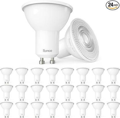 Sunco 24 Pack MR16 LED Bulb, GU10 Dimmable Track Light Bulbs, 5.5W=50W, 3000K Warm White, 550 LM, 25000 Lifetime Hours UL