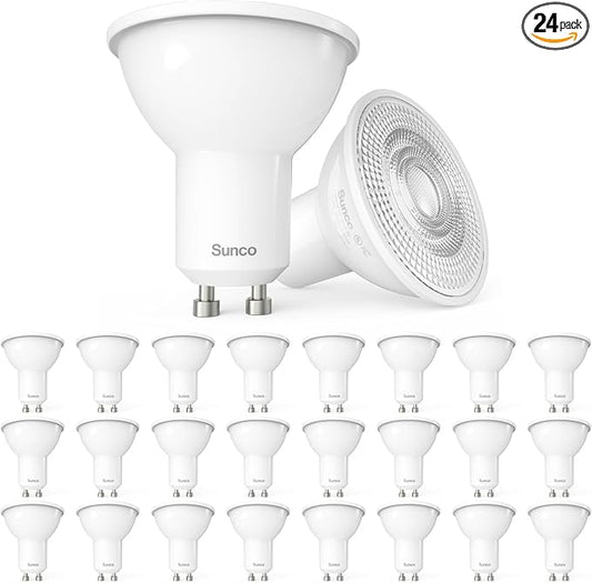 Sunco 24 Pack MR16 LED Bulb, GU10 Dimmable Track Light Bulbs, 5.5W=50W, 3000K Warm White, 550 LM, 25000 Lifetime Hours UL