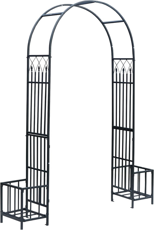 1. GO Steel Garden Arch with Plant Basket, 6'9" High x 3'9" Wide, Garden Arbor for Various Climbing Plant, Outdoor Garden Lawn Backyard
