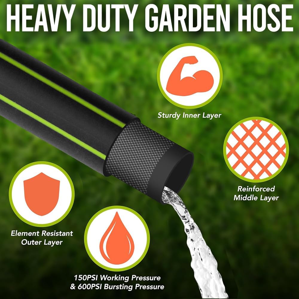 Heavy Duty Garden Hose 5ft x 5/8” – Flexible Water Hose, Leak-Proof, Lightweight Hybrid Hose– Durable Outdoor Hose, Kink Free