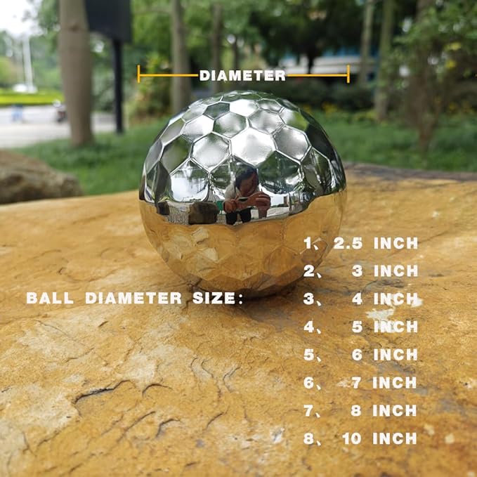 304 Stainless Steel Gazing Ball Sculptures Diamond Decoration Mirror Hollow Metal Ball Ornament Statues Gazing Globe for Home Garden (8 inch)