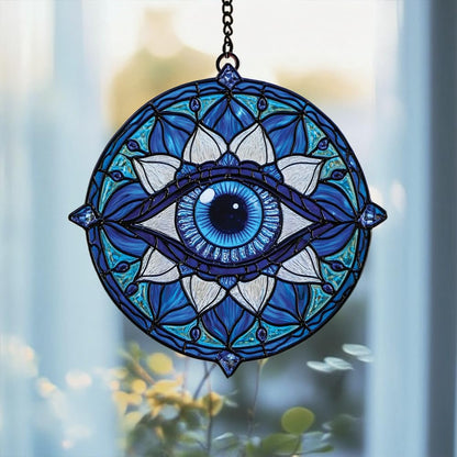 Mandala Evil Eye Acrylic Suncatcher Stained Glass Effect Boho Window Car Hanging Christmas Ornament Indoor Outdoor Decor Garden Hippie Sun Catcher for Yoga Lover for Women Mom Grandma
