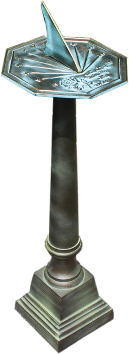 Rome B28 Aluminum Column Sundial Pedestal, Cast Aluminum with Copper and Light Verdigris Patina Finish, 25-Inch Height