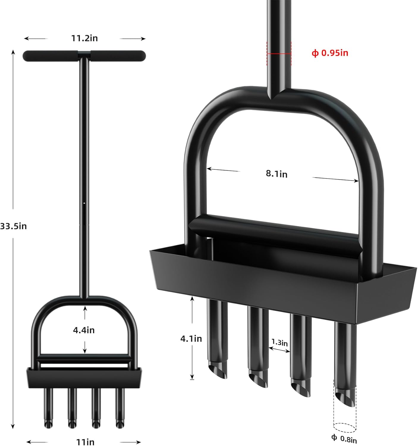 Lawn Aerator Coring Tool with Soil Core Storage Tray,4 Tine Stainless Steel Manual Garden Plug Aerator for Yard Grass,Lawn Coring Aeration for Soil Aeration,Lawn Care Cleaning,Compacted Soil(Black)