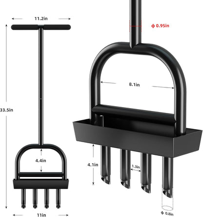 Lawn Aerator Coring Tool with Soil Core Storage Tray,4 Tine Stainless Steel Manual Garden Plug Aerator for Yard Grass,Lawn Coring Aeration for Soil Aeration,Lawn Care Cleaning,Compacted Soil(Black)