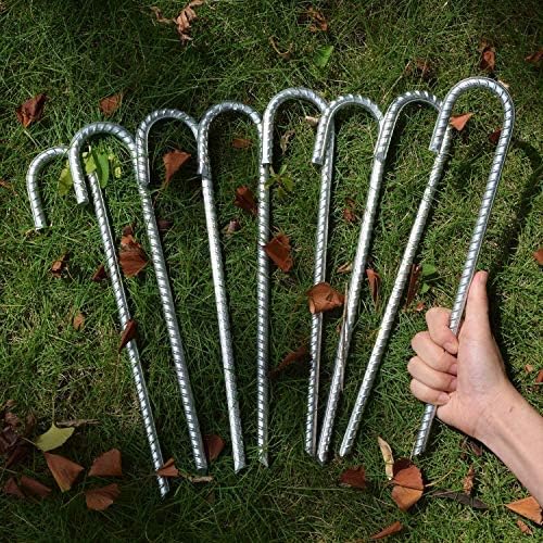 Rebar Stakes 16 Inch, 3/8" Diameter Tent Stakes Heavy Duty 28 Pack, Galvanized Steel Chain Link Fence Stakes Metal Ground Anchors for Outdoor Decorations, Bounce House, Trap, Fencing