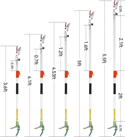 Extendable Tree Cutter, 3.67-5.45 FT Telescopic Pole Pruner, Lightweight Aluminum Handle, Teflon-Coated Blade, Cuts Up to 1/2 Inch, Ideal for Fruit Picking & Tree Branch Cutting | LFX101
